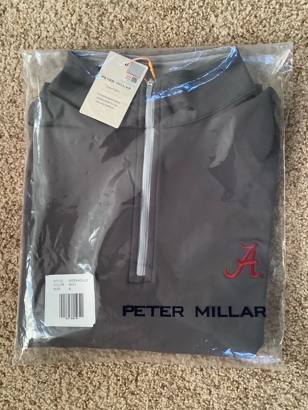 University of Alabama Peter Millar Gray Quarter-Zip Pullover with Red 'A' Logo
